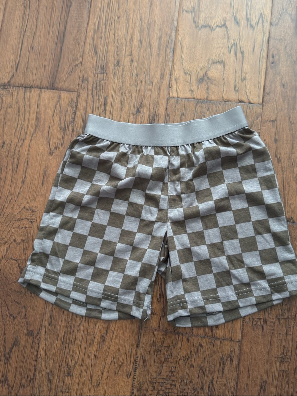 Kids Checkered Shorts in Olive and Gray